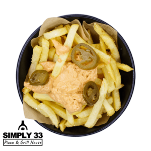 Simply 33 - French fries with cheddar cheese dip & jalapeños