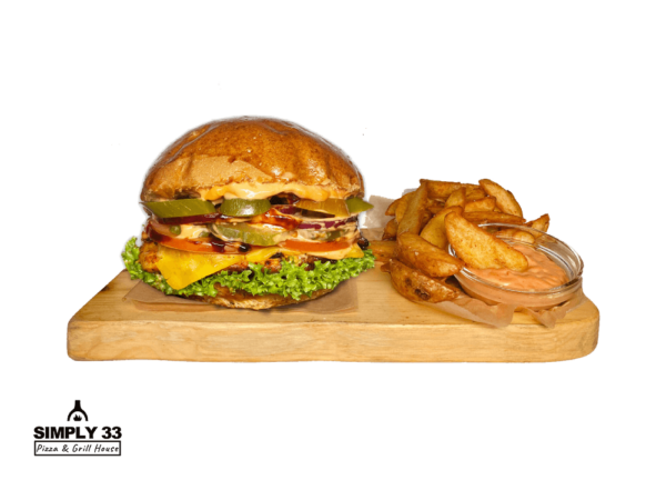 Spicy Chicken Burger + American Wedges & Dip
