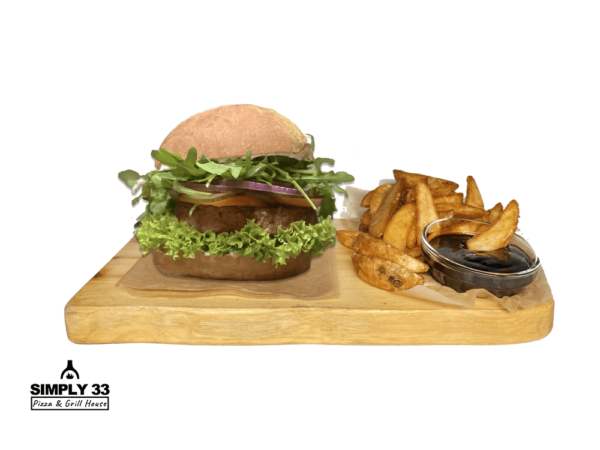 Green Vegan burger + American Wedges & BBQ Dip